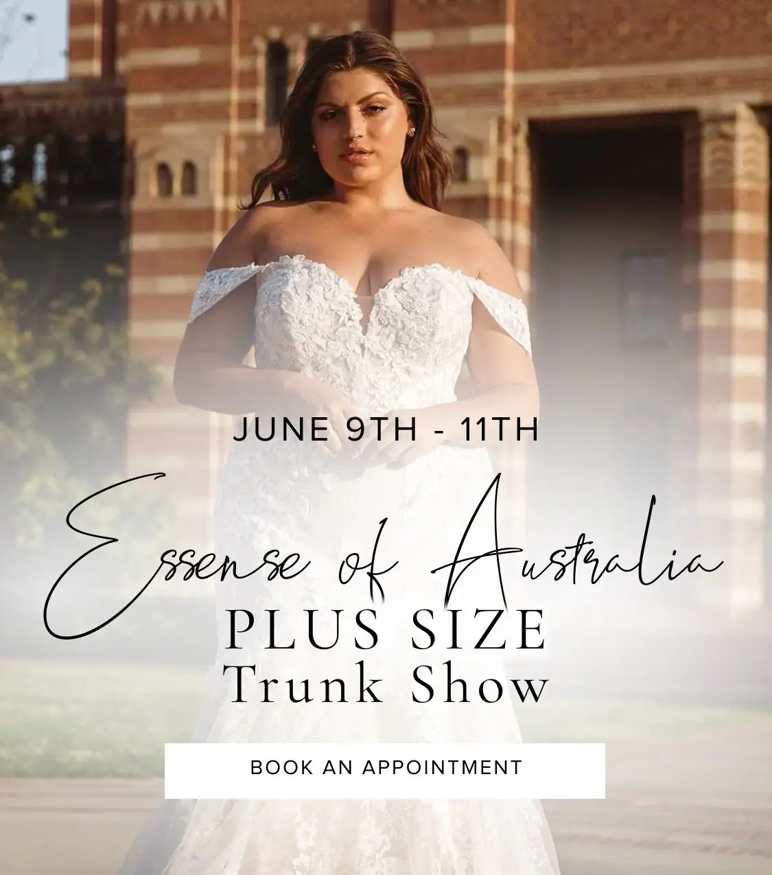 "Essense of Australia Plus Size Trunk Show" banner for mobile