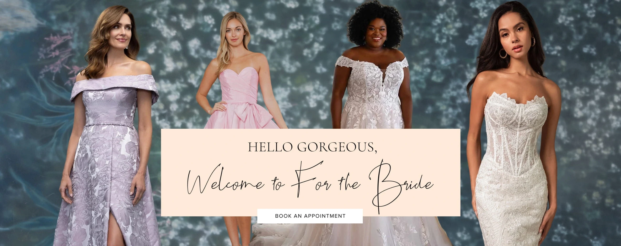 Models wearing designer dresses, desktop banner