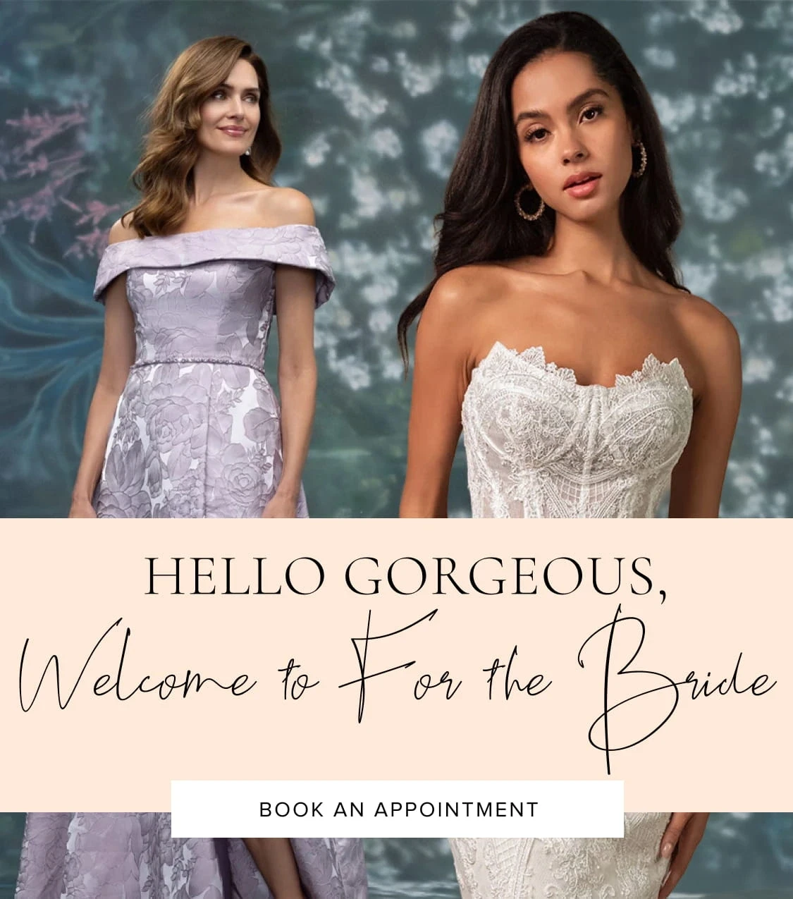 Models wearing designer dresses, mobile banner