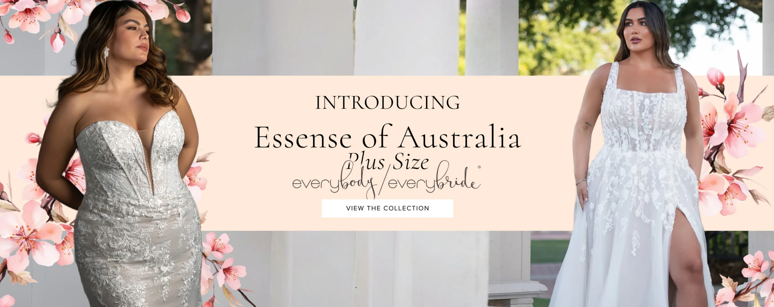 Models wearing Essense of Australia Plus Size bridal dresses, desktop banner