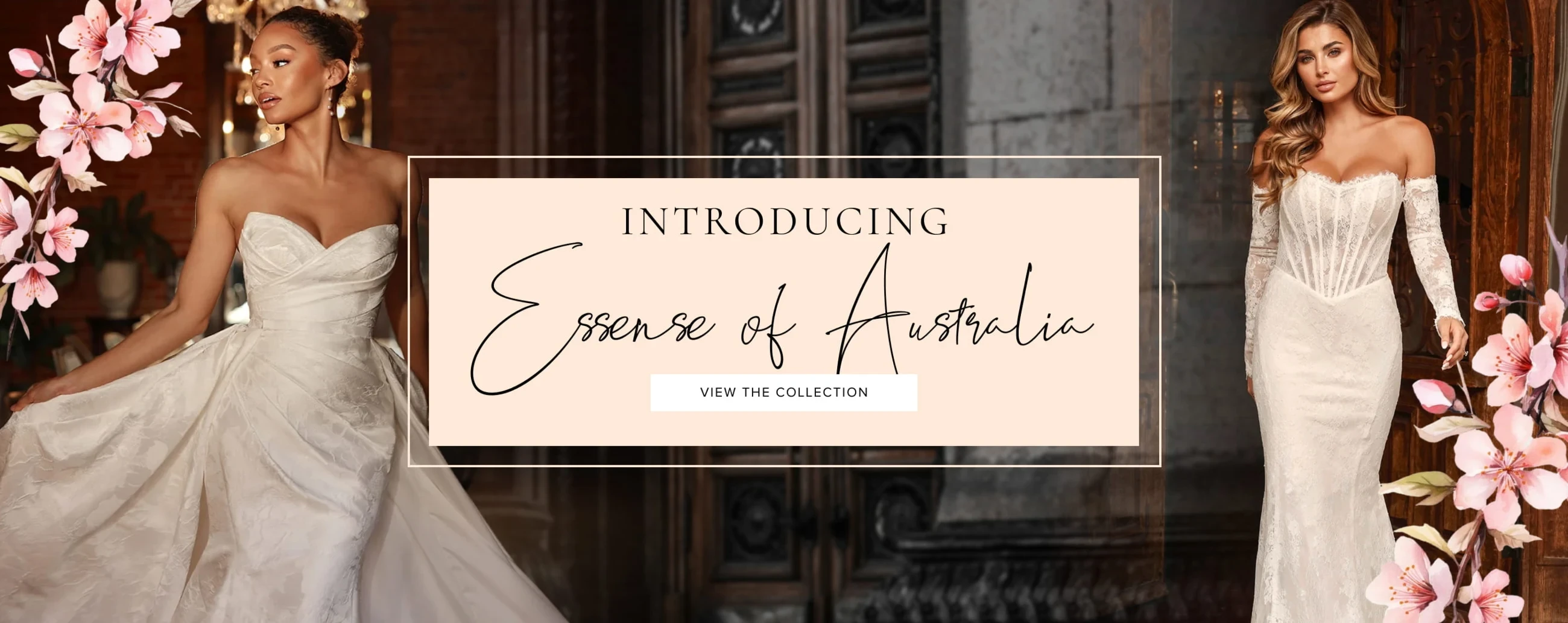 Models wearing Essense of Australia bridal gowns, desktop banner