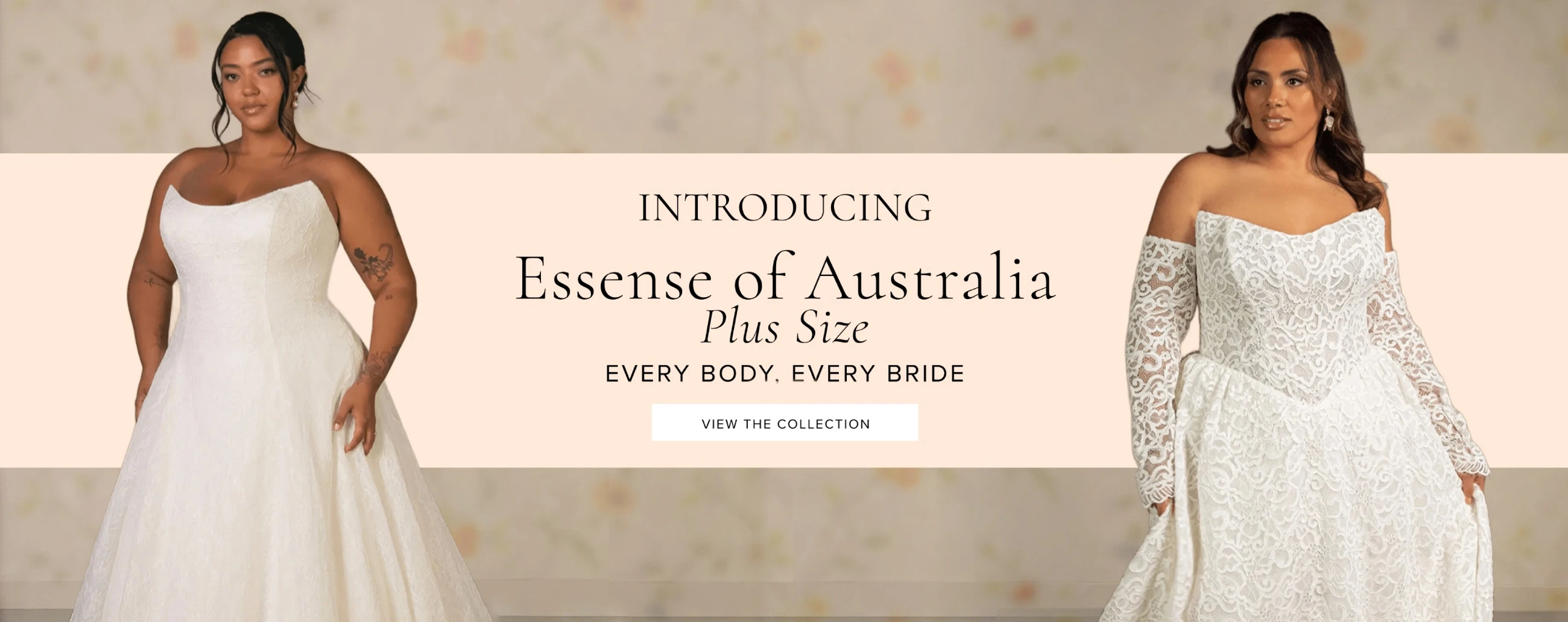 Models wearing Essense of Australia Plus size wedding dresses, desktop banner
