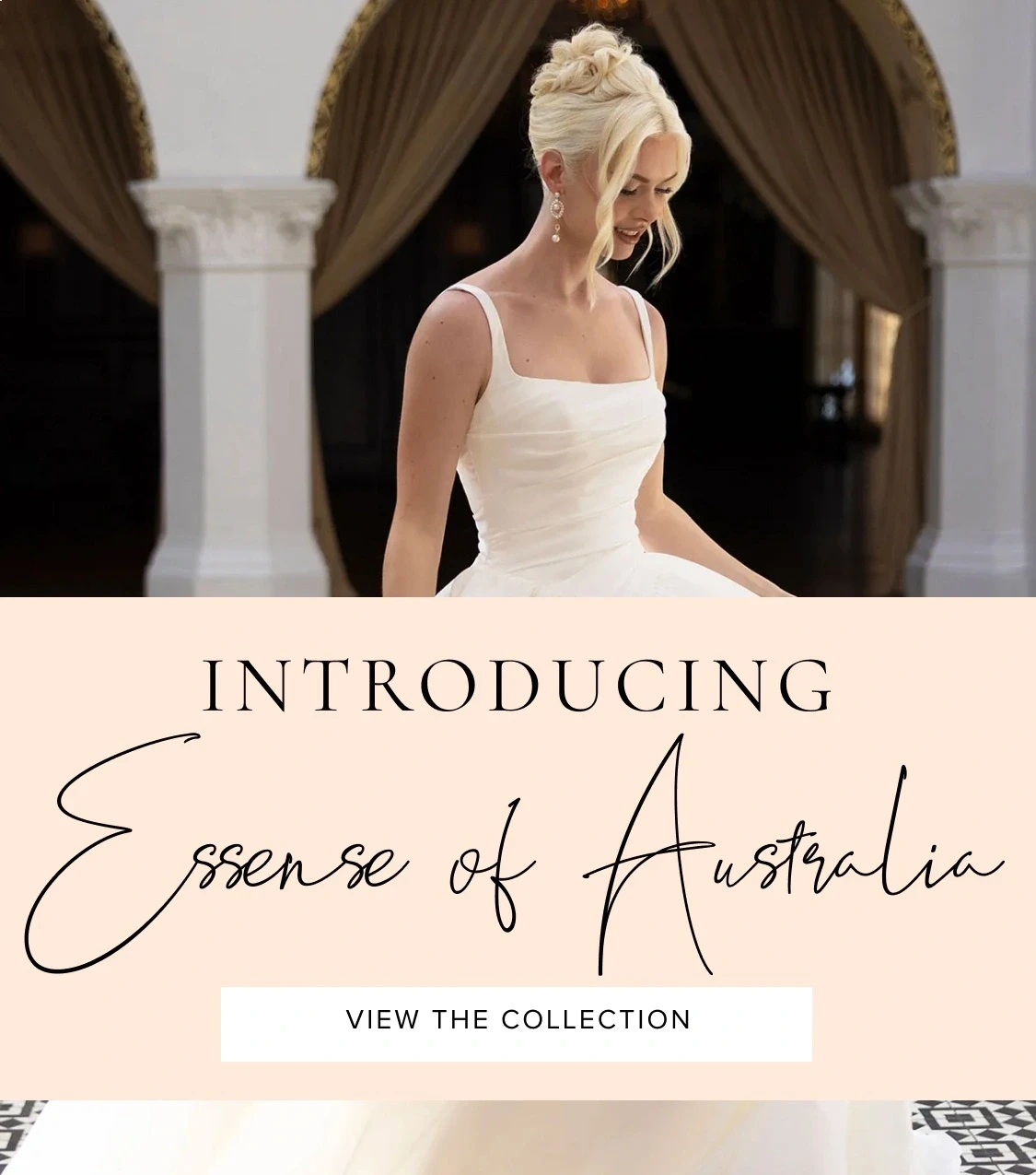 Model wearing Essense of Australia bridal gown, mobile banner