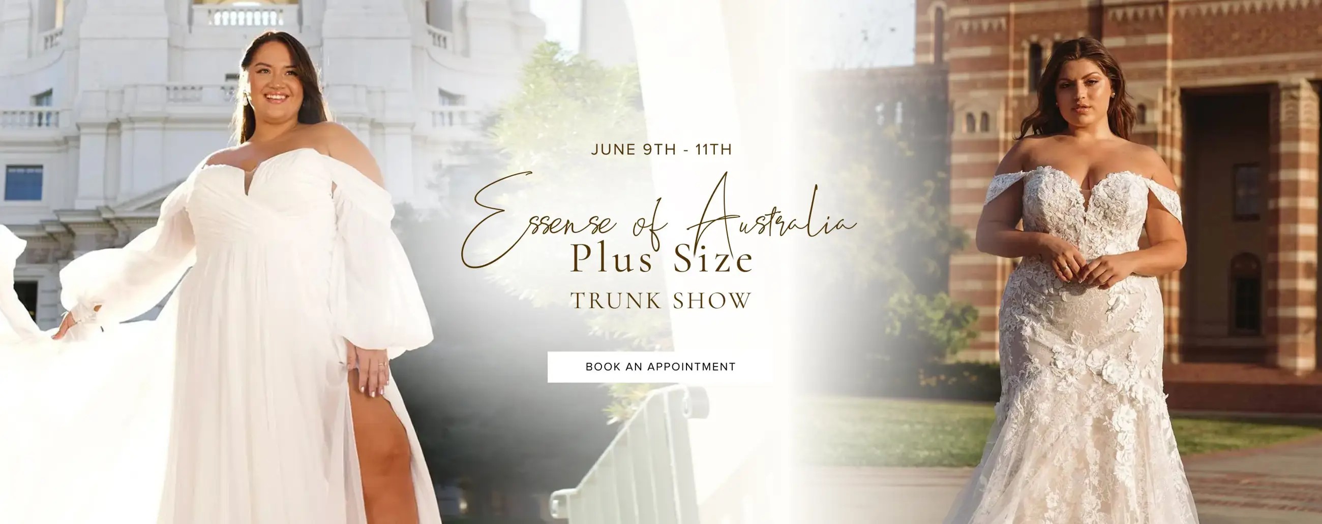 "Essense of Australia Plus Size Trunk Show" banner for desktop
